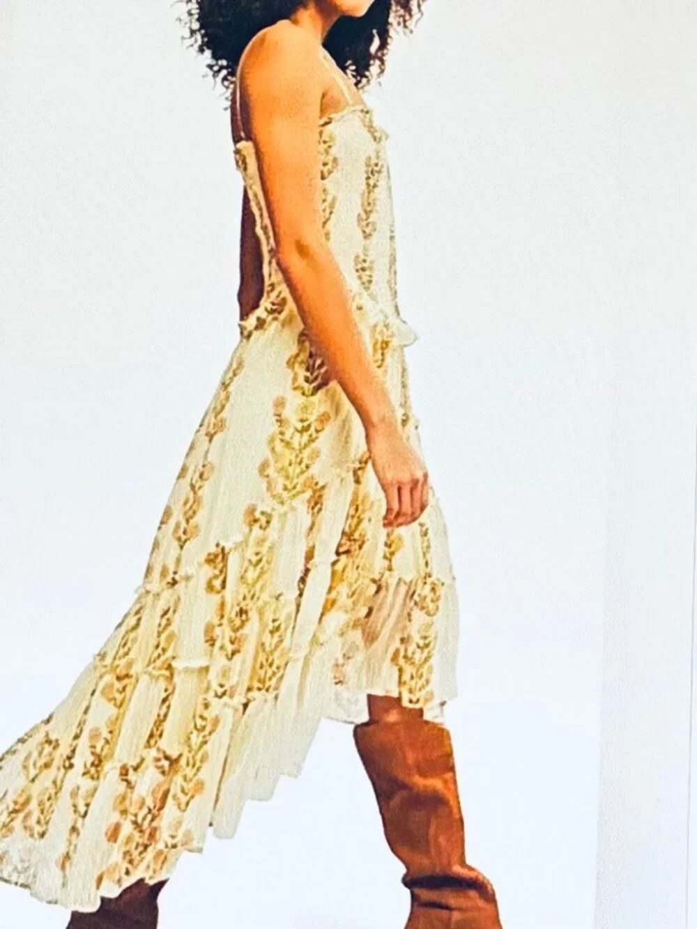 Free People Alejandro Floral Midi Dress in Yellow & Green (L) New With Tag